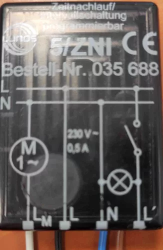 Lunos 5/ZNI időzítő 0-6-12-18perc, Lunos ventilátorhoz