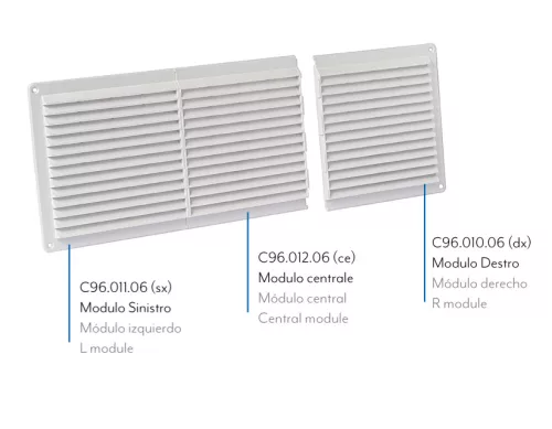 Plastic grille 225×225 mm left-side element (SX)