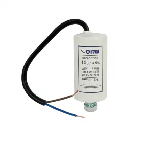   kondenzátor  5 µF vezetékes üzemi 450V AC, M8 csavarral, anyával, 20 cm vezetékkel