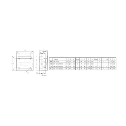 Falon kívüli Kiselosztó 12 (1X12) modulos IP65 sín nélkül GW40103