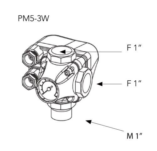 Pressure Switch for Water 3 ut.elágazó és nyomásmérővel 1 fáz 1-5 bar 250 V / 16 A